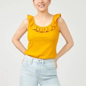 New J. Crew Ruffle-Neck Ribbed Tank Top Size XS marigold yellow